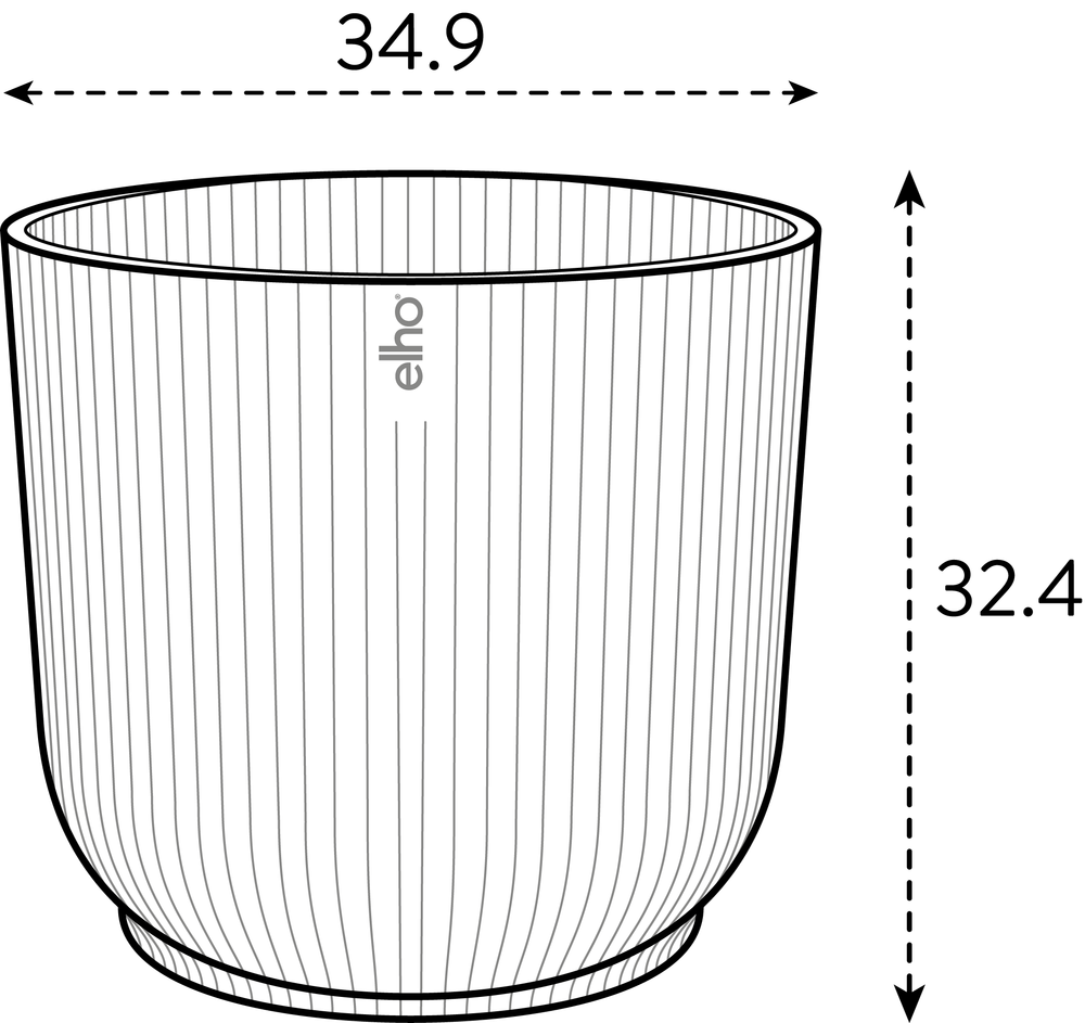 Elho Vibes Fold Round 35 - Green - L 35 x B 34.9 x H 32 cm - Indoor - 100% Recycled – Fern Green (line drawing)- Easy Garden