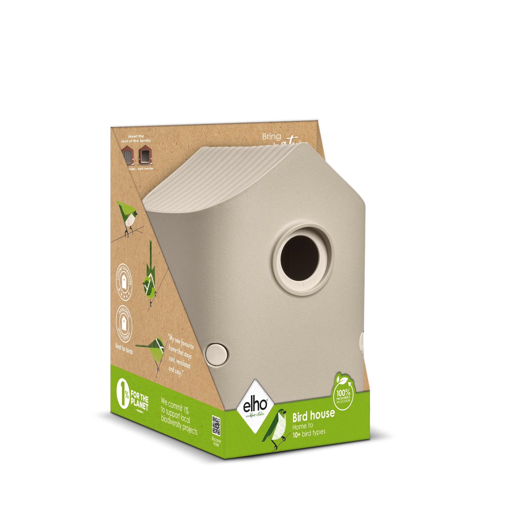 Casetta Per Uccelli Elho Cosy Bird House - In Plastica Riciclata 100%, Per Oltre 11 Specie, Fori Ventilazione, 17.6x18x23 Cm