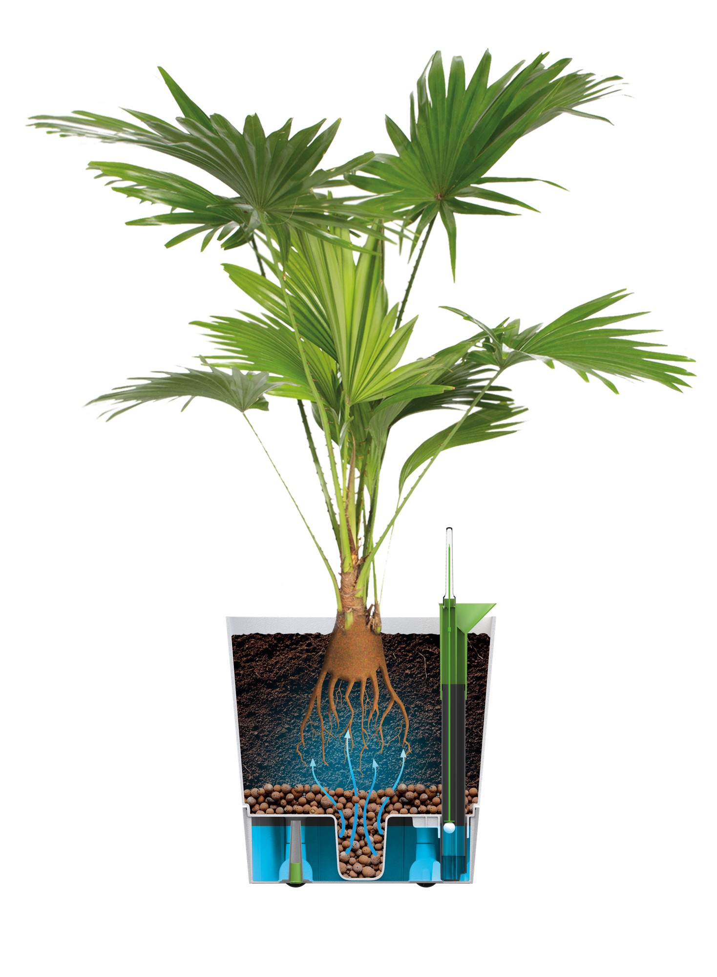 Pot de fleurs plastique rond Elho Greense Aqua Care avec réservoir