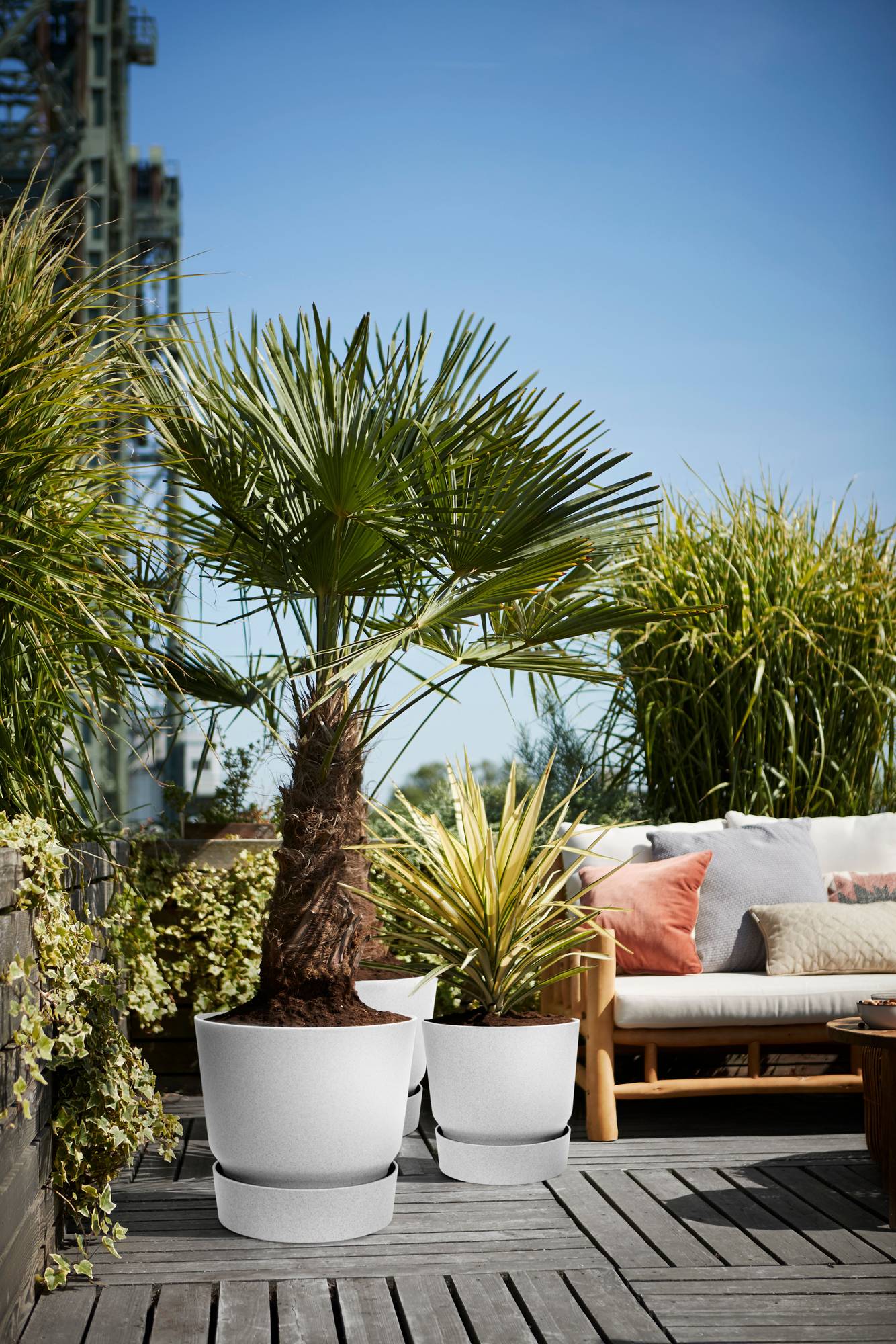 Vaso Elho Greenville Round 30 Con Sottovaso Integrato, 29.5 Cm, Grigio Living Concrete